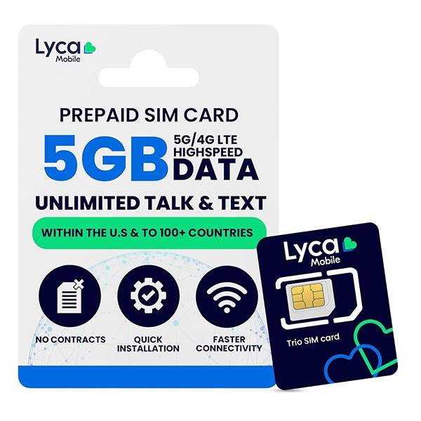 Lyca Mobile 5G/4G $23 Plan Unlimited Talk, Text & Data 5GB High Speed Data Prepaid SIM Card Kit