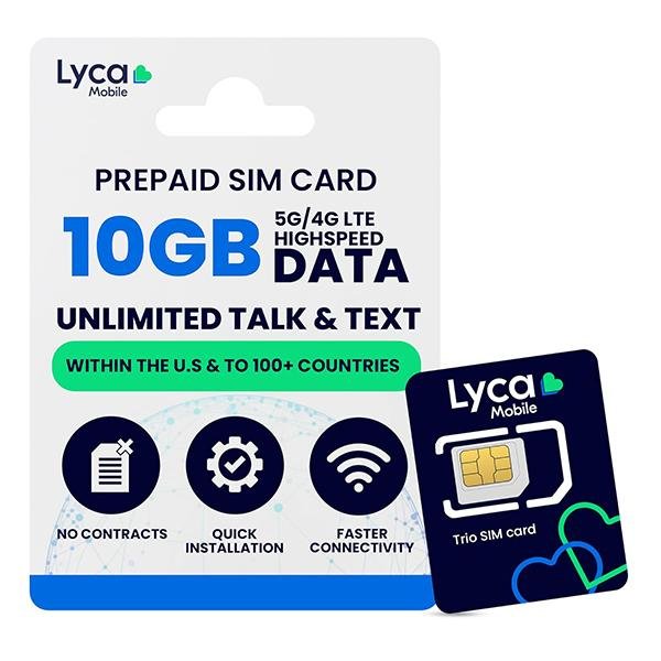 Lyca Mobile 5G/4G $29 Plan Unlimited Talk, Text & Data 10GB High Speed Data Prepaid SIM Card Kit
