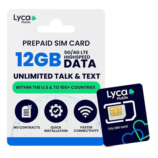 Lyca Mobile 5G/4G $33 Plan Unlimited Talk, Text & Data 12GB High Speed Data Prepaid SIM Card Kit